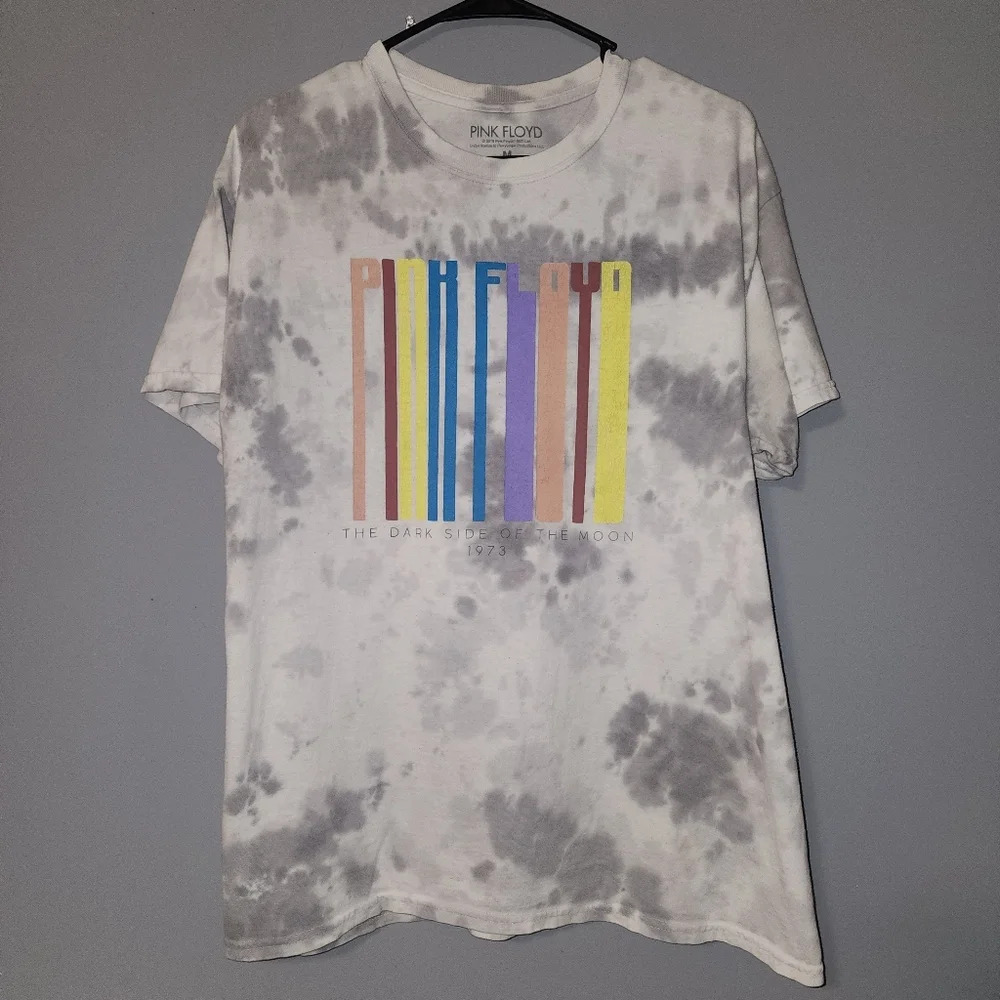 Pink Floyd - Gray & White Tye Dye T-Shirt -  Unisex Medium
